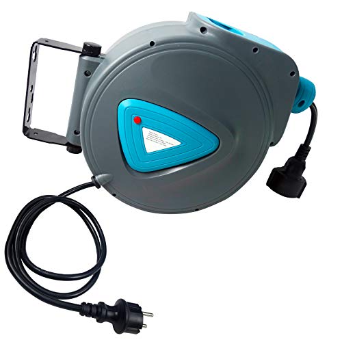 Aufun Kabeltrommel 20m Outdoor Automatik Kabelaufroller mti Überlastschutzthermostat, selbstaufrollend Elektrische Trommel 180° drehbar Wandhalterung inkl. Montagematerial, Blau Aufun Kabeltrommel 20m Outdoor Automatik Kabelaufroller mti Überlastschutzthermostat, selbstaufrollend Elektrische Trommel 180° drehbar Wandhalterung inkl. Montagematerial, Blau von AufuN