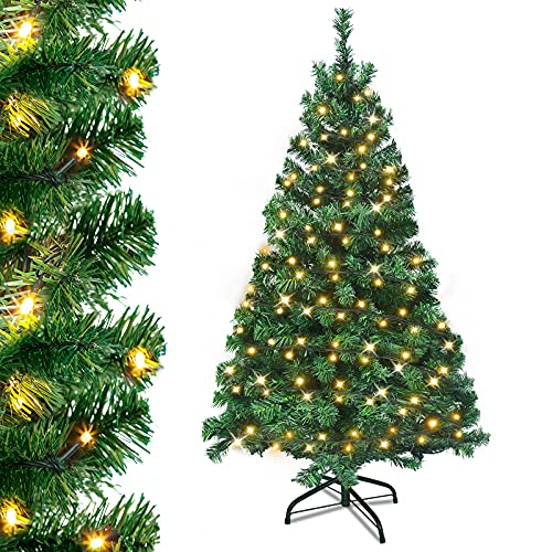 Aufun Künstlicher Weihnachtsbaum Tannenbaum mit Beleuchtung 250 LED warm-weiß inkl. Metallständer 570 Spitzen, PVC Christbaum für Weihnachten-Dekoration Mehrweg (180cm, Grün PVC+LED) von AufuN