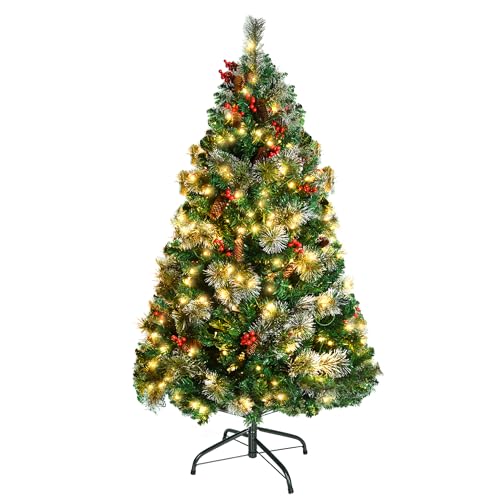 Aufun Künstlicher Weihnachtsbaum Tannenbaum mit Beleuchtung 260 LED warm-weiß inkl. Metallständer 406 Spitzen, PVC Christbaum für Weihnachten-Dekoration Mehrweg (150cm, PVC LED Kiefer Nadelbaum) von AufuN