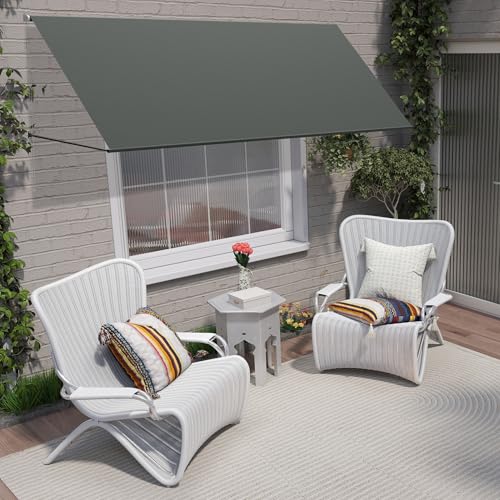 Aufun Markise Fallarmmarkise Sonnenschutz Einziehbar, Sonnenmarkise Fenstermarkise Balkonmarkise mit Kordel und Aluminium Stützstange für Terrasse Balkon Garten,Anthrazit 350x145cm von AufuN