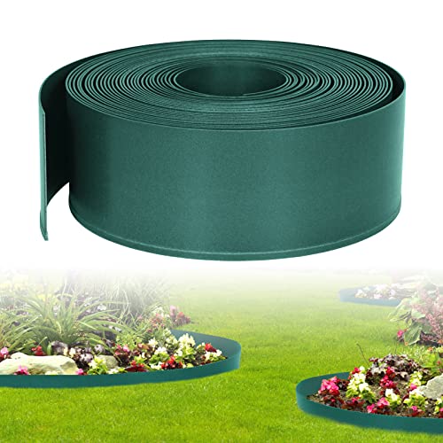 Aufun Rasenkante Elastische Beeteinfassung Rund, Gartenumrandung Robustes Beetumrandung für Kurven, Unsichtbar Lawn Edging aus stabilem Plastik(20m x 12cm，Grün) von AufuN