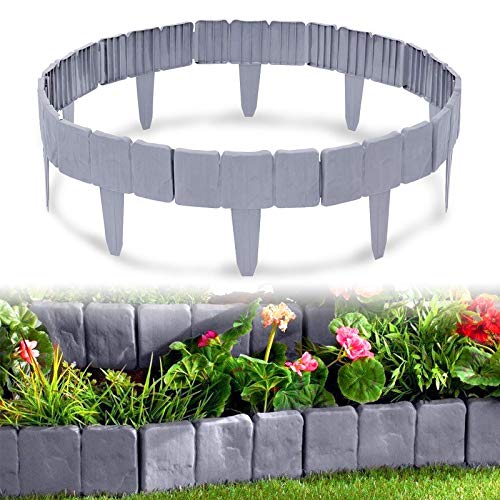 Aufun Rasenkante Kunststoff 5m Steinoptik Garden Border aus Polypropylen, Mähkante Beetumrandung Palisade Garten dekorativ, 1 Element BxHxT: 25x23x1 cm, Grau von AufuN