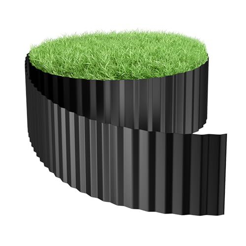Aufun Rasenkante Metall 10 m, Wellen verzinkt Beetbegrenzung, 18cm Höhe, Raseneinfassung Ideal für Rasenbegrenzung, flexibel Beetumrandung für Gartenliebhaber und Landschaftsgestaltung, Anthrazit von AufuN