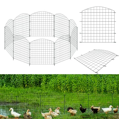 Aufun Teichzaun Gartenzaun Gitterzaun, Steckzaun Komplettset Metall 10 Zaunelemente und 12 Befestigungsstäben, Hundezaun, Zaun für den Garten, Gitterzaun Set (10x Oberbogen) von AufuN