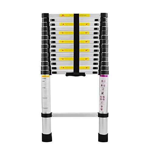 Aufun Teleskopleiter Ausziehleiter Alu-teleskopleiter Rutschfester Aluleiter Schiebeleiter Sprossenleiter Teleskop-Design Mehrzweckleiter max 150 kg Belastbarkeit - 3,8m von AufuN