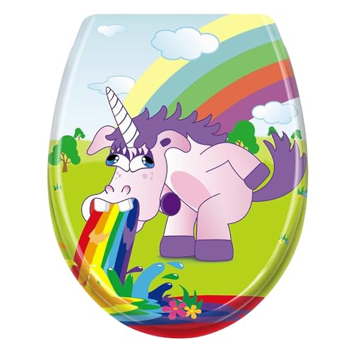 Aufun Toilettendeckel Absenkautomatik WC Sitz Klobrille mit Softclose Toilettensitz aus Hartplastik Klodeckel aus Duroplast Universal Größe - Regenbogenpferd von AufuN