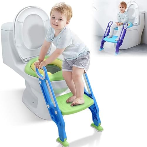 Aufun Toilettensitz Faltbar Kinder Toilettentrainer, Baby Kindertoilette mit Trppen und Griffe, 2 Höhenverstellbar mit rutschfest Stufe(Blau und Lila) von AufuN