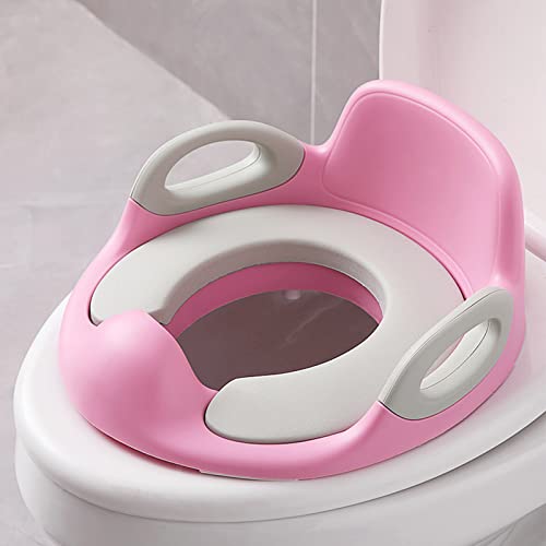 Aufun Toilettensitz Kinder Töpfchentrainer, Baby WC-Sitz Kinder, für Jungen und Mädchen 12 Monate bis 8 Jahre, passt auf runde und ovalen Toiletten mit Griff und Spritzschutz(Rosa) von AufuN