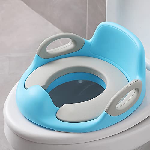 Aufun Toilettensitz Kinder WC Aufsatz, Baby Potty Training Toilettentrainer, für Jungen und Mädchen 12 Monate bis 8 Jahre, passt auf runde und ovalen Toiletten mit Griff und Spritzschutz(Blau) von AufuN