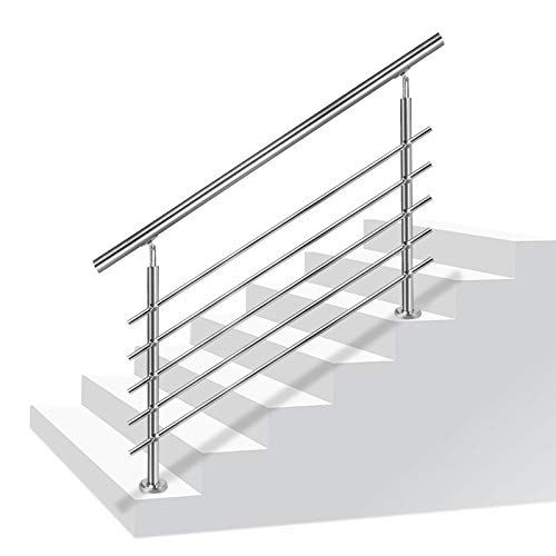 Aufun Treppengeländer Edelstahl Handlauf Geländer für Treppen, Innen und Außen, Balkon, Brüstung, Silber, Länge: 160cm, mit 5 Querstreben von AufuN