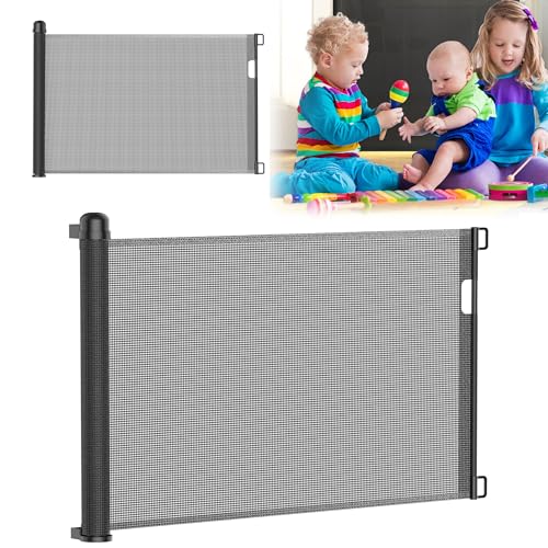 Aufun Treppenschutzgitter Türschutzgitter ausziehbar, Treppenhäusergitter, Absperrgitter mit Kindersicherungssystem, ausziehen 0-150cm, für Kleinekinder, Baby, (150cm, Schwarz) von AufuN