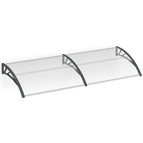 Aufun Vordach für Haustür 300 x 100 cm Haustürvordach Pultvordach aus 5 mm Dicke Transparentes Polycarbonat, PP Halterung, Türdach für draußen Pultbogenvordach Überdachung, Graue Klammer von AufuN