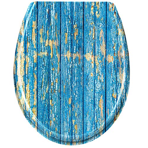 AufuN WC Sitz Toilettendeckel Toilettensitz Universal mit Absenkautomatik, hochwertige Qualität und Schnellbefestigung, WC Deckel aus Hartplastik Duroplast -Blau Planks von AufuN