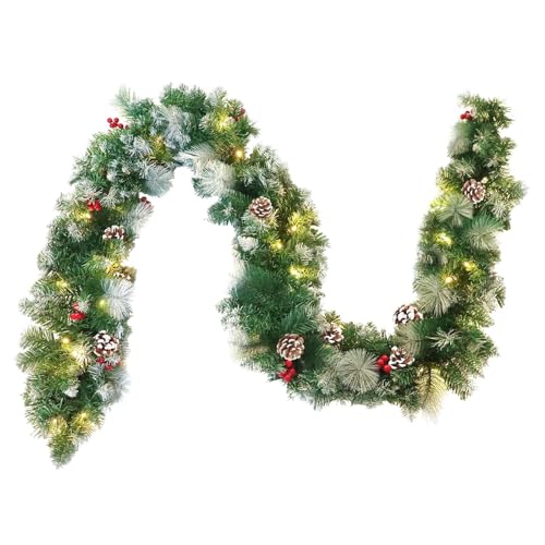 Aufun Weihnachts-Girlande 3m künstlich mit Beleuchtung 50 LEDs Deko, Tannengirlande mit Rote Beere Schneeflocke 8 Modus Warmweiß Lichterketten, für Haus Treppen Kamin Haustür Innen Außen Aufun Weihnachts-Girlande 3m künstlich mit Beleuchtung 50 LEDs Deko, Tannengirlande mit Rote Beere Schneeflocke 8 Modus Warmweiß Lichterketten, für Haus Treppen Kamin Haustür Innen Außen von AufuN