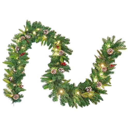 Aufun Weihnachts-Girlande 3m künstlich mit Beleuchtung 50 LEDs Deko, Tannengirlande mit Rote Beere Tannenzapfen 8 Modus Warmweiß Lichterketten, für Haus Treppen Kamin Haustür Innen Außen Aufun Weihnachts-Girlande 3m künstlich mit Beleuchtung 50 LEDs Deko, Tannengirlande mit Rote Beere Tannenzapfen 8 Modus Warmweiß Lichterketten, für Haus Treppen Kamin Haustür Innen Außen von AufuN