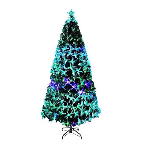 Aufun Weihnachtsbaum Künstlicher 120cm, Christbaum mit LED & Sternspitze, Kunstbaum Glasfaser Farbwechsel, Tannenbaum für Büro & Geschäften & Zuhause (1.2M, Bunte Glasfaser) von AufuN