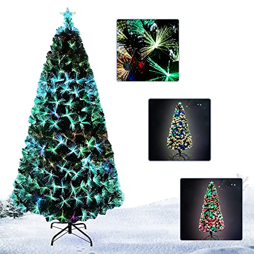 Aufun Weihnachtsbaum Künstlicher 180cm, Christbaum mit LED & Sternspitze, Kunstbaum Glasfaser Farbwechsel, Tannenbaum für Büro & Geschäften & Zuhause (1.8M, Bunte Glasfaser) von AufuN