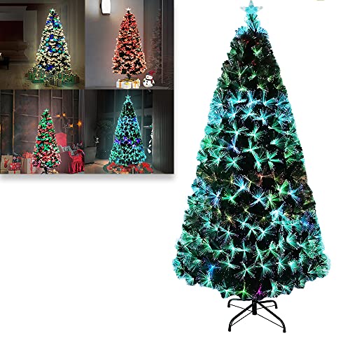 Aufun Weihnachtsbaum Künstlicher 210cm, Christbaum mit LED & Sternspitze, Kunstbaum Glasfaser Farbwechsel, Tannenbaum für Büro & Geschäften & Zuhause (2.1M, Bunte Glasfaser) von AufuN