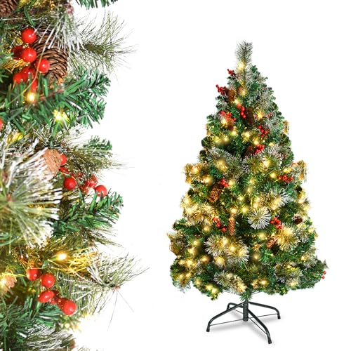 Aufun Weihnachtsbaum künstlich mit Beleuchtung, 120cm Tannenbaum künstlich, Edeltanne Schnellaufbau, inkl. Christbaum Ständer, für Weihnachten-Dekoration Mehrweg (PVC LED Kiefer Nadelbaum) von AufuN