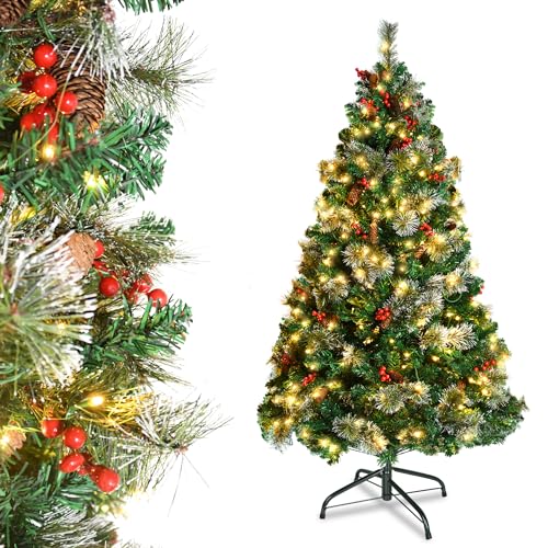 Aufun Weihnachtsbaum künstlich mit Beleuchtung, 180cm Tannenbaum künstlich, Edeltanne Schnellaufbau, inkl. Christbaum Ständer, für Weihnachten-Dekoration Mehrweg (PVC LED Kiefer Nadelbaum) von AufuN