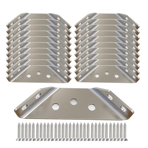 Universal-Edelstahl-Eckverbinder, robuste Eckhalterung, 20 Stück, Winkelhalterungen, Hardware-Halterung, silberfarbene Metall-Eckstreben für Holz mit Schrauben, Regalstützen, Aufuga (20) von Aufuga