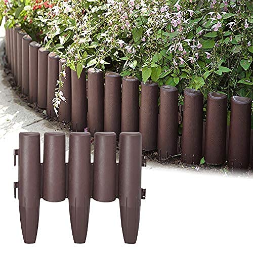 AufuN Holzoptik Kunststoff Rasenkante 8,4m Garden Border aus Polypropylen, Mähkante Beetumrandung Palisade Garten dekorativ, 1 Element BxHxT: 28x24x1 cm, Braun von AufuN