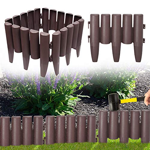 Aufun Kunststoff Rasenkante 2,8m Holzoptik Beeteinfassung Garden Border aus Polypropylen, Mähkante Beetumrandung Palisade Garten dekorativ, 1 Element BxHxT: 28x24x1 cm, Braun von AufuN