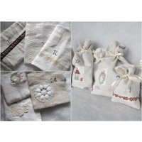 Adventskalender Stoffbeutel Aus Handgewebtem Leinen Spitze Borte Bänder 24/25 Säckchen Advent Stoff Beutel von Augenblickchen