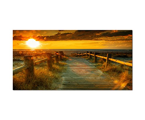 Augenblicke Wandbilder 120x60cm - Fotodruck auf Leinwand und Rahmen Sonnenuntergang Strand Meer Steg - Leinwandbild auf Keilrahmen modern stilvoll - Bilder und Dekoration von Augenblicke Wandbilder