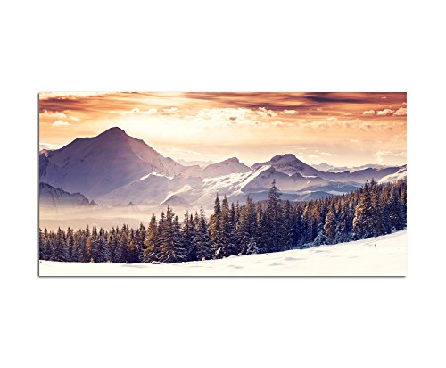 120x60cm - Fotodruck auf Leinwand und Rahmen Winterlandschaft Schnee Berge Wald - Leinwandbild auf Keilrahmen modern stilvoll - Bilder und Dekoration von Augenblicke Wandbilder