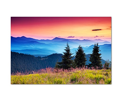 120x80cm - Fotodruck auf Leinwand und Rahmen Berge Wald Landschaft Morgenrot Natur - Leinwandbild auf Keilrahmen modern stilvoll - Bilder und Dekoration von Augenblicke Wandbilder