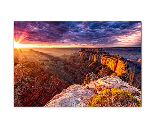 120x80cm - Fotodruck auf Leinwand und Rahmen Grand Canyon Berge Abendrot Wolken - Leinwandbild auf Keilrahmen modern stilvoll - Bilder und Dekoration von Augenblicke Wandbilder