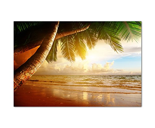 120x80cm - Fotodruck auf Leinwand und Rahmen Karibik Strand Palmen Sonnenaufgang - Leinwandbild auf Keilrahmen modern stilvoll - Bilder und Dekoration von Augenblicke Wandbilder