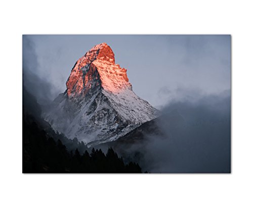 120x80cm - Fotodruck auf Leinwand und Rahmen Matterhorn Berg Nebel Morgengrauen - Leinwandbild auf Keilrahmen modern stilvoll - Bilder und Dekoration von Augenblicke Wandbilder