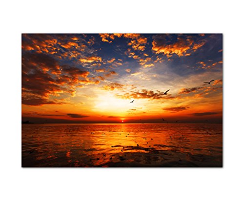120x80cm - Fotodruck auf Leinwand und Rahmen Meer Himmel Sonnenuntergang Wolken - Leinwandbild auf Keilrahmen modern stilvoll - Bilder und Dekoration von Augenblicke Wandbilder