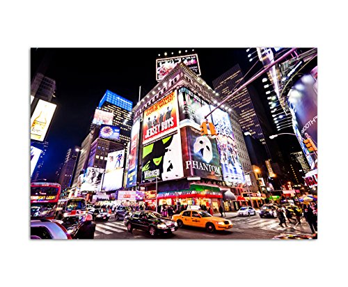 120x80cm - Fotodruck auf Leinwand und Rahmen New York City Nacht Times Square - Leinwandbild auf Keilrahmen modern stilvoll - Bilder und Dekoration von Augenblicke Wandbilder