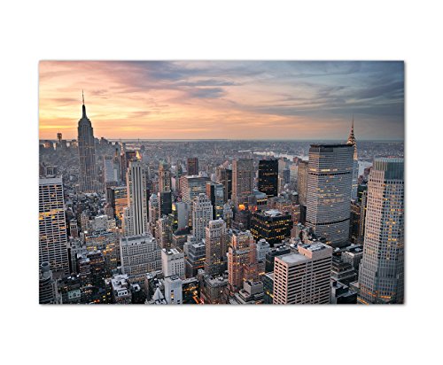 Augenblicke Wandbilder 120x80cm - Fotodruck auf Leinwand und Rahmen New York Skyline Sonnenuntergang - Leinwandbild auf Keilrahmen modern stilvoll - Bilder und Dekoration von Augenblicke Wandbilder