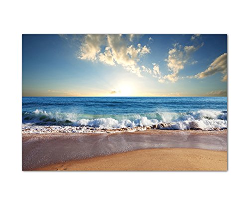 120x80cm - Fotodruck auf Leinwand und Rahmen Strand Meer Wasser Wellen Sonne - Leinwandbild auf Keilrahmen modern stilvoll - Bilder und Dekoration von Augenblicke Wandbilder