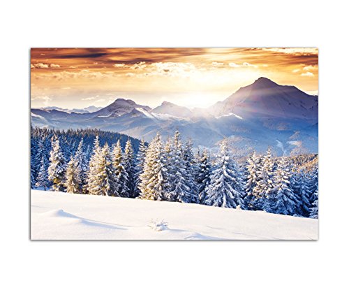 Augenblicke Wandbilder 120x80cm - Fotodruck auf Leinwand und Rahmen Wald Berge Winter Schnee Landschaft - Leinwandbild auf Keilrahmen modern stilvoll - Bilder und Dekoration von Augenblicke Wandbilder