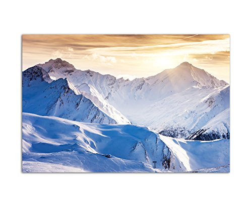 120x80cm - Fotodruck auf Leinwand und Rahmen Winterlandschaft Schnee Berge Abendsonne - Leinwandbild auf Keilrahmen modern stilvoll - Bilder und Dekoration von Augenblicke Wandbilder