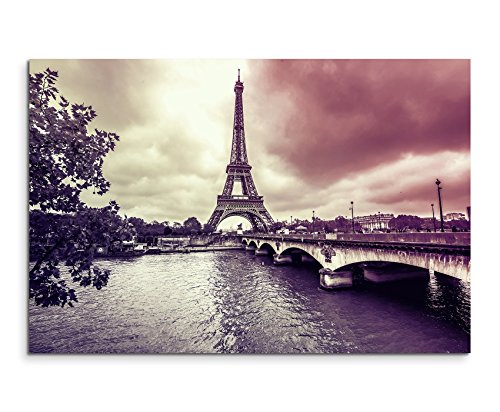 Augenblicke Wandbilder 120x80cm XXL riesige Bilder fertig gerahmt mit Echtholzrahmen in Mauve Eiffelturm Winter Regen Paris von Augenblicke Wandbilder