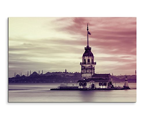Augenblicke Wandbilder 120x80cm XXL riesige Bilder fertig gerahmt mit Echtholzrahmen in Mauve Leanderturm Istanbul von Augenblicke Wandbilder