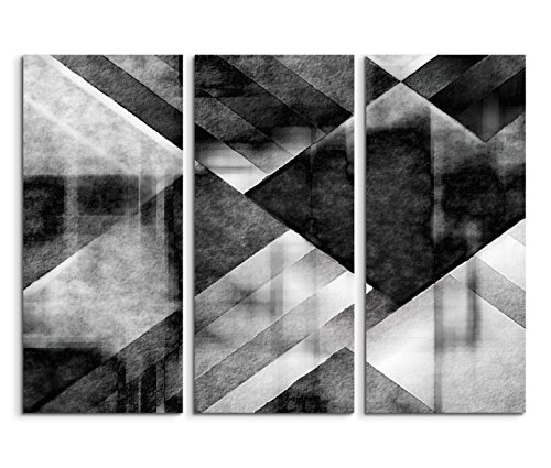 3x40x90cm (Gesamt:130x90cm) 3teiliges Bild auf Leinwand Hintergrund Geometrie abstrakt schwarz weiß Wandbild auf Leinwand als Panorama von Augenblicke Wandbilder