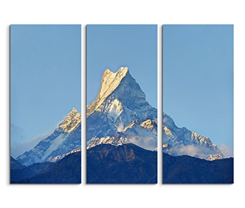 3x40x90cm (Gesamt:130x90cm) 3teiliges Bild auf Leinwand Nepal Himalaya Berggipfel Schnee Sonnenaufgang Wandbild auf Leinwand als Panorama von Augenblicke Wandbilder