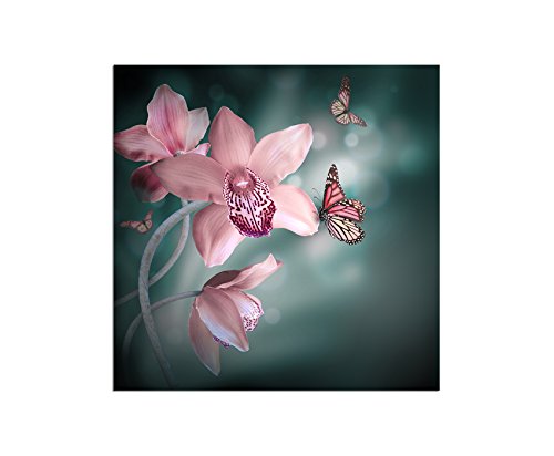 80x80cm - Fotodruck auf Leinwand und Rahmen Orchidee Schmetterlinge Blüte - Leinwandbild auf Keilrahmen modern stilvoll - Bilder und Dekoration von Augenblicke Wandbilder