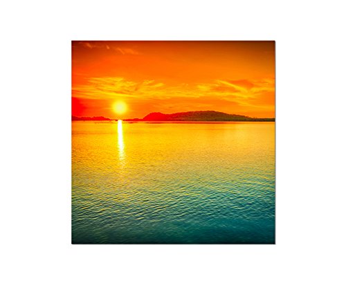 80x80cm - Fotodruck auf Leinwand und Rahmen Sonnenuntergang Meer Himmel Berge - Leinwandbild auf Keilrahmen modern stilvoll - Bilder und Dekoration von Augenblicke Wandbilder