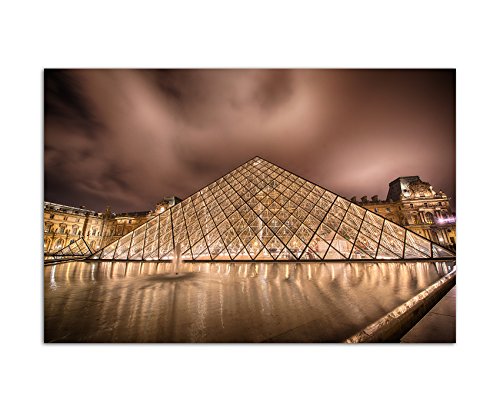 Augenblicke Wandbilder 120x80cm - Fotodruck auf Leinwand und Rahmen Paris Louvre Pyramide Wasser Dämmerung - Leinwandbild auf Keilrahmen modern stilvoll - Bilder und Dekoration von Augenblicke Wandbilder