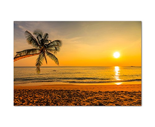Augenblicke Wandbilder 120x80cm - Fotodruck auf Leinwand und Rahmen Strand Meer Palme Sonnenuntergang - Leinwandbild auf Keilrahmen modern stilvoll - Bilder und Dekoration von Augenblicke Wandbilder