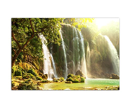 Augenblicke Wandbilder 120x80cm - Fotodruck auf Leinwand und Rahmen Vietnam Wasserfall Natur Bäume Moos - Leinwandbild auf Keilrahmen modern stilvoll - Bilder und Dekoration von Augenblicke Wandbilder