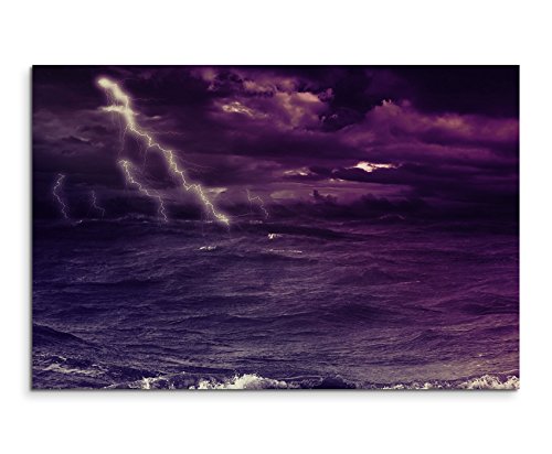 Augenblicke Wandbilder 120x80cm XXL riesige Bilder fertig gerahmt mit Echtholzrahmen in Mauve Sturm Blitz Meer von Augenblicke Wandbilder